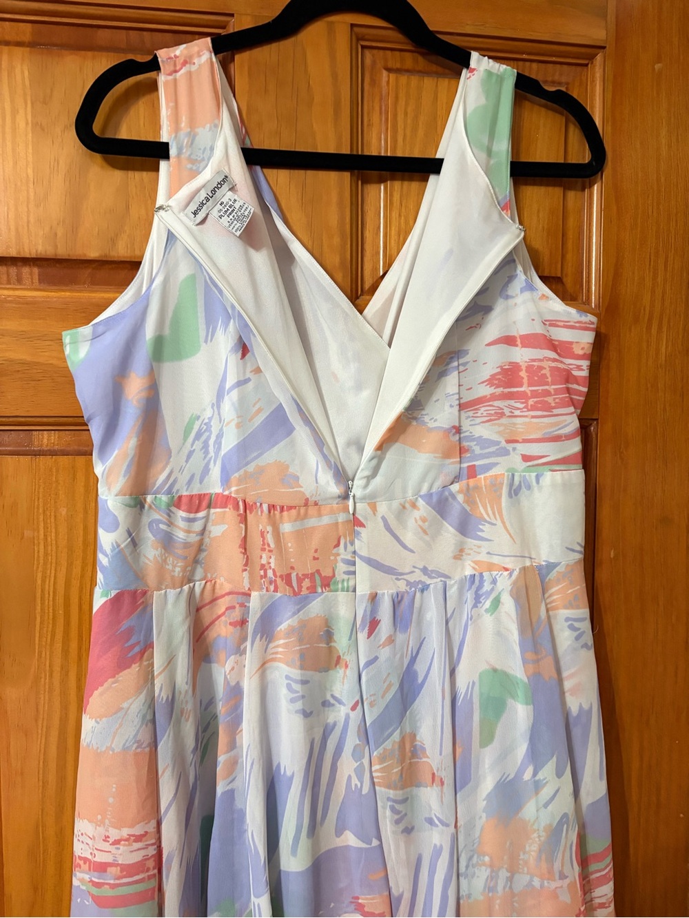 Vintage Jessica London Plum Blue Pastel Watercolor Print Maxi Dress, Size 16 - Picture 3 of 6